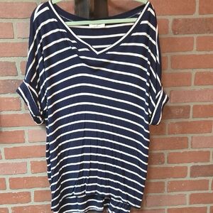Navy & White Striped V-Neck Women's Top